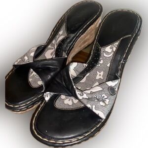 BORN “DRILLES” platform espadrilles, twisted black leather & canvas upper.